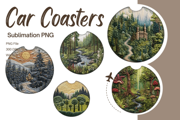 3D Forest Embroidery Car Coaster PNG