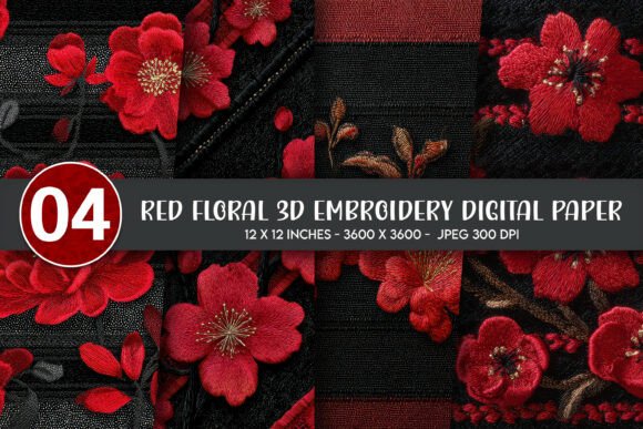 Red Floral 3D Embroidery Digital Paper Review